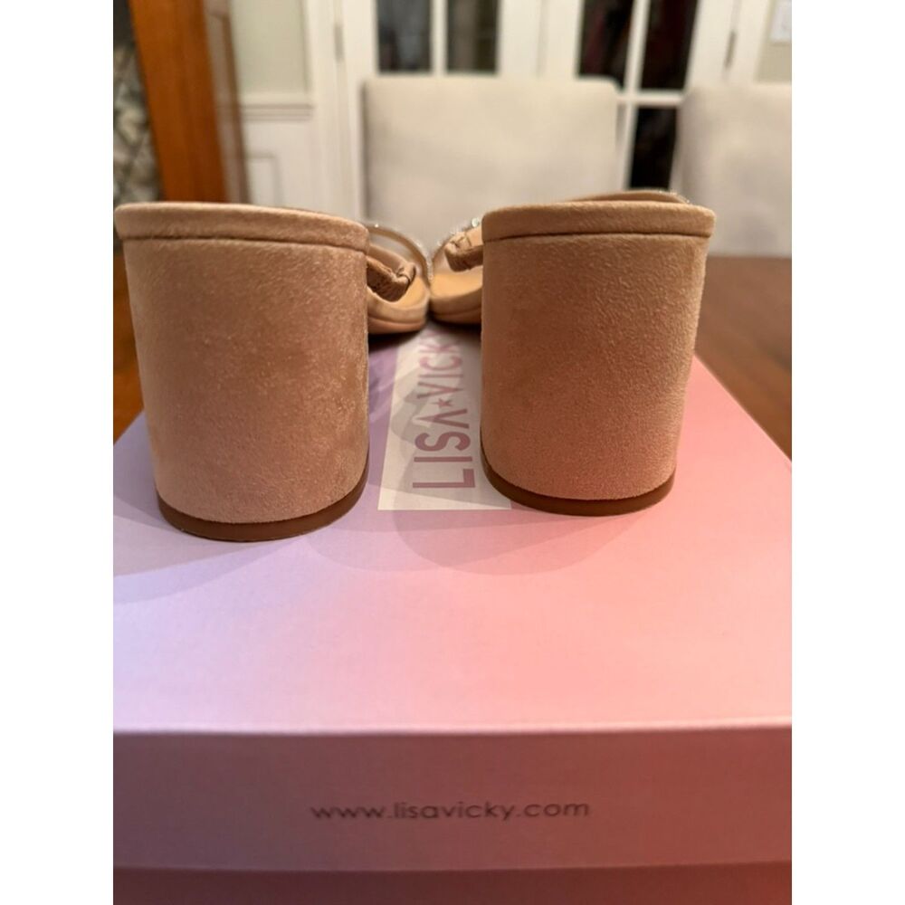 NWT Lisa Vicky Rhinestone Two Strap Block Heel Sandals Nude Size 8 - Picture 7 of 7